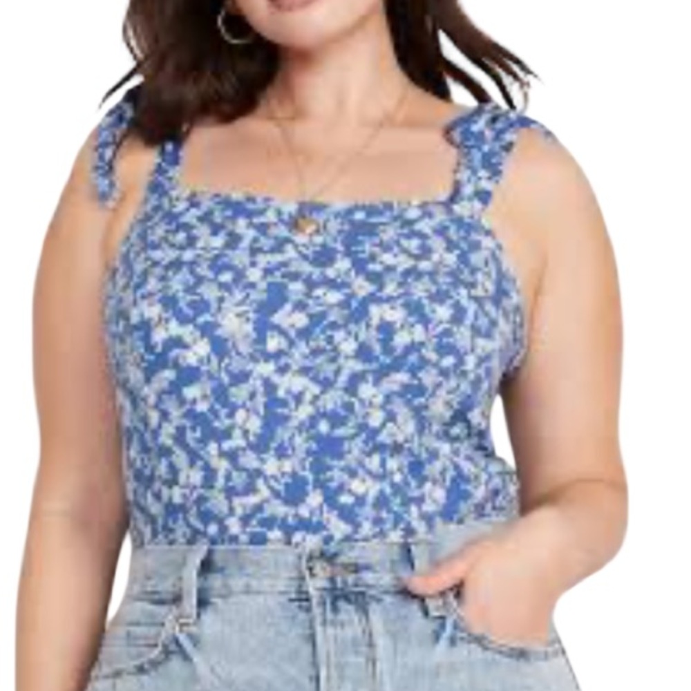 Old Navy Blue Floral Tie-Strap Tank Top